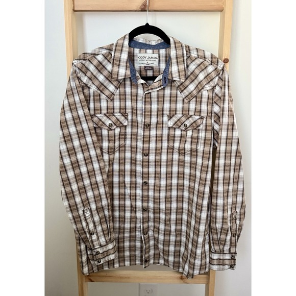 Cody James Other - Cody James Mens Large Western Rodeo Shirt Pearl‎ Snaps Plaid Long Sleeve Brown